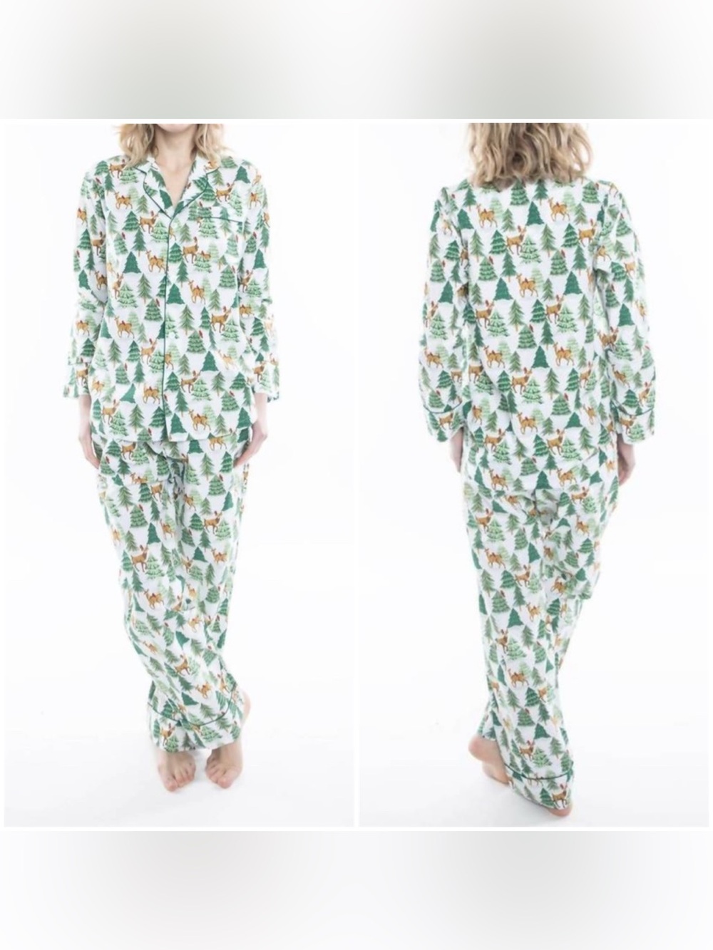 deer jamas long sleeve pajama set in white